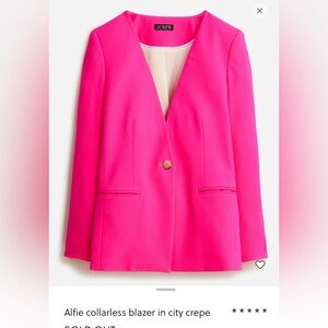 J.Crew Alfie collarless city crepe blazer in Pink